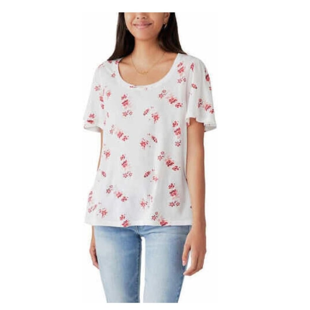 Lucky Brand Women's Flutter Sleeve Floral Blouse White Size S $45 8HL119